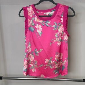 Skies Are Blue Pink Floral Ruffle Tank Top